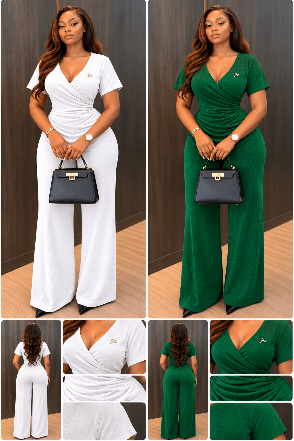 Combinaison Femme Élégante – Blanc & Vert